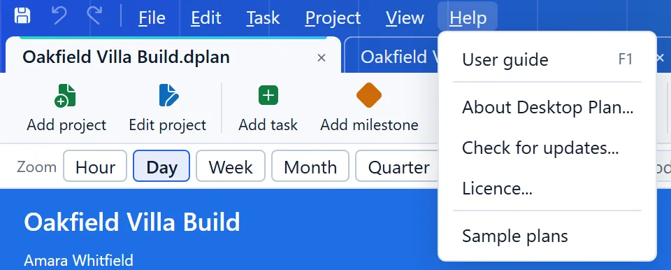 The Help menu